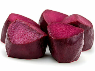 Wall Mural - Cooked beetroots, sliced, white background, food photography, recipe ingredient