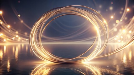 Wall Mural - abstract glowing golden rings reflecting on a smooth surface, illuminated by sparkling lights in a d