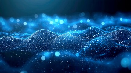 Wall Mural - abstract digital network: futuristic blue wave pattern, cyber space visualization, modern technology