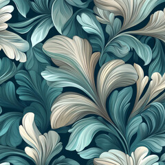 Wall Mural - Elegant teal and beige leaf pattern design