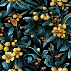 Wall Mural - Seamless floral pattern with yellow flowers and leaves