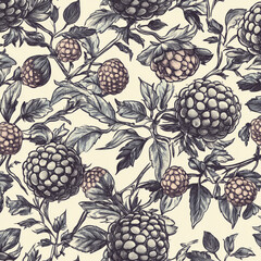 Wall Mural - Vintage botanical pattern with detailed berries and leaves