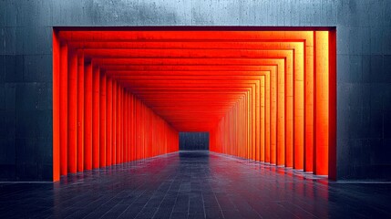 Wall Mural - crimson architectural tunnel: a glowing modern design masterpiece. abstract red and black geometric 
