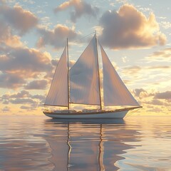 Wall Mural - Sailing Yacht at Sunset Serene Ocean Voyage.