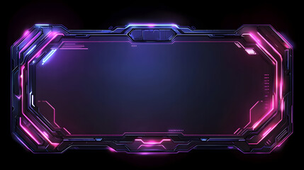 Cyberpunk HUD Frame: Futuristic, vibrant pink and blue neon lights illuminate a sleek, geometric frame, perfect for overlaying game interfaces, presentations.