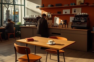 Poster - Charming Cafe Interior with Warm Sunlight