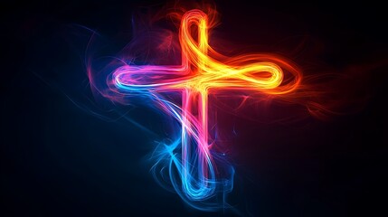 Canvas Print - Fiery Abstract Cross Spiritual Light and Energy.