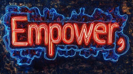 Canvas Print - Neon Sign Empower Abstract Red and Blue Electric Light Art.