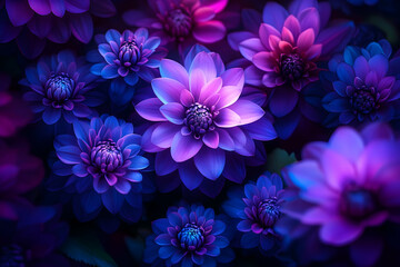 Poster - Vibrant purple dahlia blooms, dark background, floral wallpaper