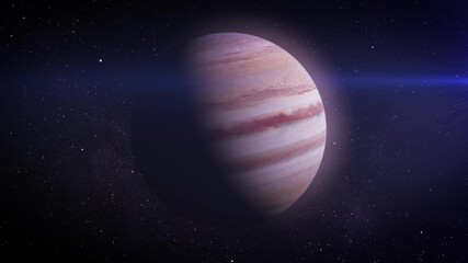 Wall Mural - Jupiter glowing in red cosmic light.
A vibrant depiction of Jupiter illuminated by a warm reddish glow, showcasing its iconic Great Red Spot and intricate cloud patterns.
