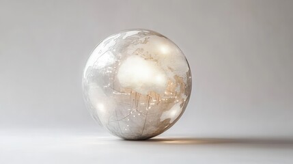 Wall Mural - Illuminated Global Sphere with Abstract Map Design on Neutral Background
