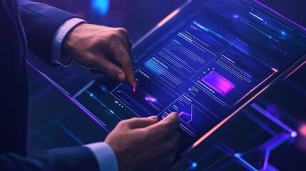 Wall Mural - business professional interacting with digital data display screen