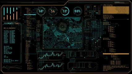 Wall Mural - animation of a high-tech screen with a map and program codes