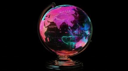 Wall Mural - Colorful Globe with Neon Colors Representing Different Continents