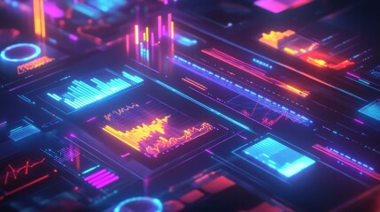 Wall Mural - abstract digital data visualization with neon colors and shapes