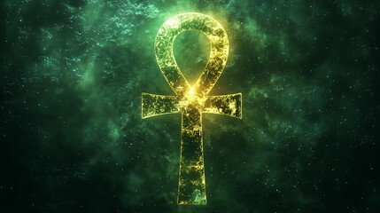 Canvas Print - Glowing Ankh Symbol in Cosmic Nebula