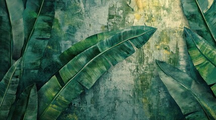 contemporary leaf pattern with paper effect texture featuring vibrant green leaves and subtle hints 