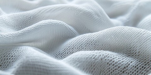 Poster - White knitted fabric backdrop with soft, textured surface, light shadows creating gentle waves, ideal for copy space and product photography.