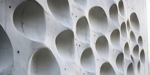 Aufkleber - Textured reinforced concrete wall with circular indentations in varying sizes, natural gray tones, and soft shadows creating depth and dimension.