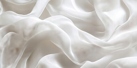 Poster - Delicate white silk fabric draped elegantly with soft waves and gentle folds creating a tranquil, luxurious texture for backgrounds or fashion.