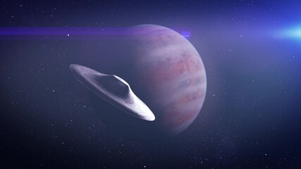 Wall Mural - UFO over Jupiter with asteroids

An advanced UFO hovers near Jupiter, casting light as it moves across the planetary surface. The iconic Great Red Spot can be seen, adding to the dramatic space scene.