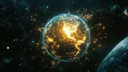 Wall Mural - digital earth globe with glowing connections across north america