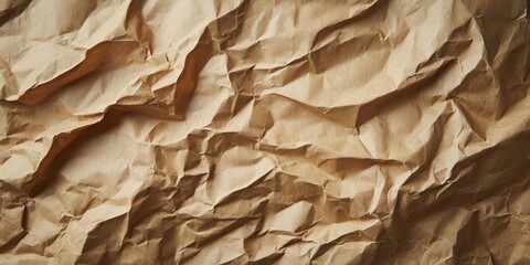 Leinwandbilder - Textured crumpled kraft paper background in organic shades of brown with deep wrinkles creating a visually rich and tactile surface pattern.