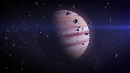 Wall Mural - UFO over Jupiter with asteroids
3d rendering sci fi concept, 4K, 2025
