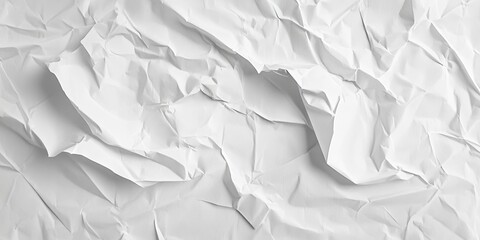 Poster - Crumpled white paper texture composition featuring various shades of white with dynamic folds and creases creating an abstract background design.