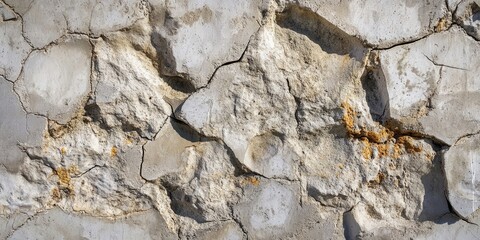 Poster - Textured concrete wall with rough, cracked surface, featuring stone-like inclusions in shades of gray and beige, suitable for background use.