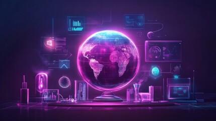 Wall Mural - futuristic global network visualization with data and analytics elements