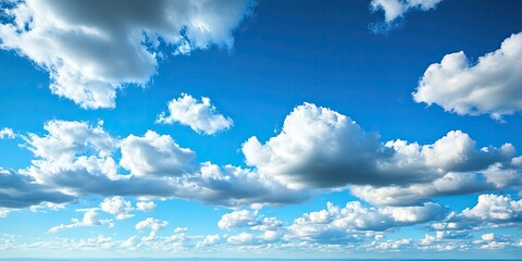 Aufkleber - Vibrant white fluffy clouds scattered across a bright azure sky creating a serene atmospheric scene ideal for nature-themed designs