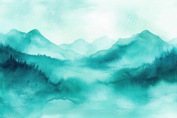 Wall Mural - Turquoise Watercolor Landscape Soft Background Green Mint Texture Blend