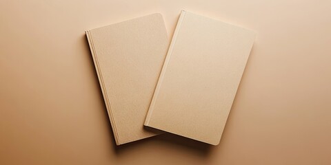 Leinwandbilder - Two plain beige notebooks overlapping on a beige background with soft lighting highlighting the texture and simplicity of the objects.