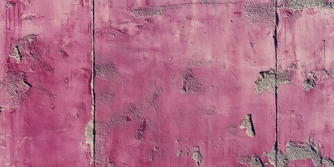 Poster - Textured pink wall with peeling paint, featuring subtle gray patches and a rough surface, creating a vintage and worn-out appearance.