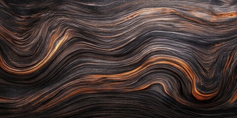 Aufkleber - Natural abstract wood texture showcasing rich dark brown and orange grain patterns with flowing lines against a smooth dark background