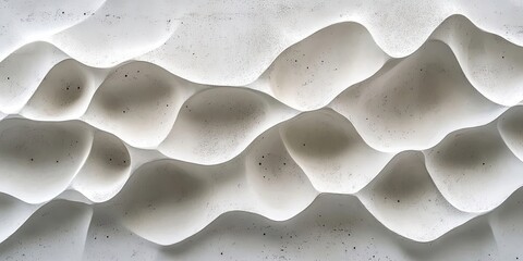 Poster - Textured white plaster wall with intricate wave patterns in light grey tones creating a modern architectural design ideal for contemporary aesthetics