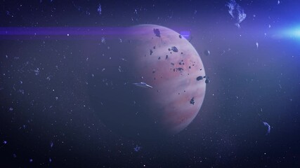 Wall Mural - Flying saucer ufo towards UFO over Jupiter with asteroids

An advanced UFO hovers near Jupiter, casting light as it moves across the planetary surface. The iconic Great Red Spot can be seen, adding to