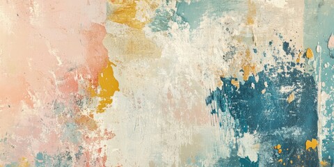 Aufkleber - Abstract textured background featuring soft pastel colors including pink, beige, and teal with gold accents, creating a harmonious and artistic composition.