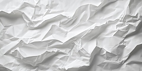 Poster - Crumpled white paper texture showcasing intricate wrinkles and folds creating a tactile quality with a soft, bright appearance in the background.