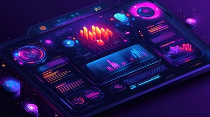 Wall Mural - futuristic user interface with data visualization and neon colors