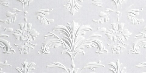 Fototapete - Elegant embossed white wallpaper texture displaying intricate floral patterns in a seamless design ideal for background decor and interior styling.