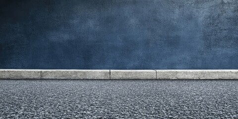 Fototapete - Dark grey asphalt wall with a smooth concrete base on a textured blue background featuring ample blank space for design elements and text.
