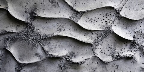 Poster - Textured gray concrete wall with wavy patterns showcasing depth and contrast, featuring various shades of gray and smooth curves for modern aesthetic.