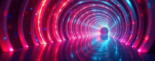 Poster - Geometric light patterns cascade through a tunnel , architecture, modern, angles