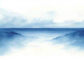 Sticker - Soft Blue Watercolor Landscape Gradation Gentle Brush Strokes Calm Atmosphere Ethereal Light Impressionism