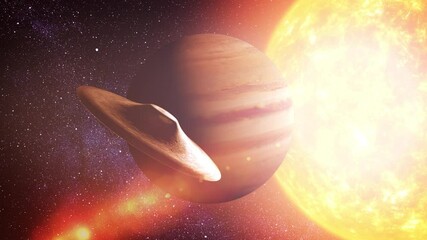 Wall Mural - UFO near Jupiter and the Sun

An unidentified flying object (UFO) soars past Jupiter, with the radiant Sun illuminating the scene. The contrast of the planet, UFO, and the powerful sunlight creates a 