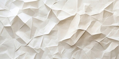 Fototapete - Crumpled white paper texture showcasing varying shades of cream and soft gray with intricate folds and shadows creating depth and visual interest.