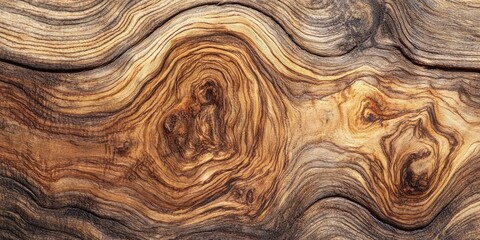 Poster - Abstract wood texture with rich brown and golden hues, featuring swirling patterns and a prominent knot positioned centrally for visual impact.