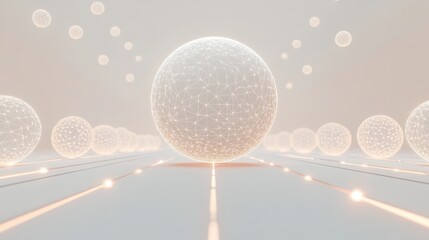 Wall Mural - abstract glowing spheres with network connections in soft background